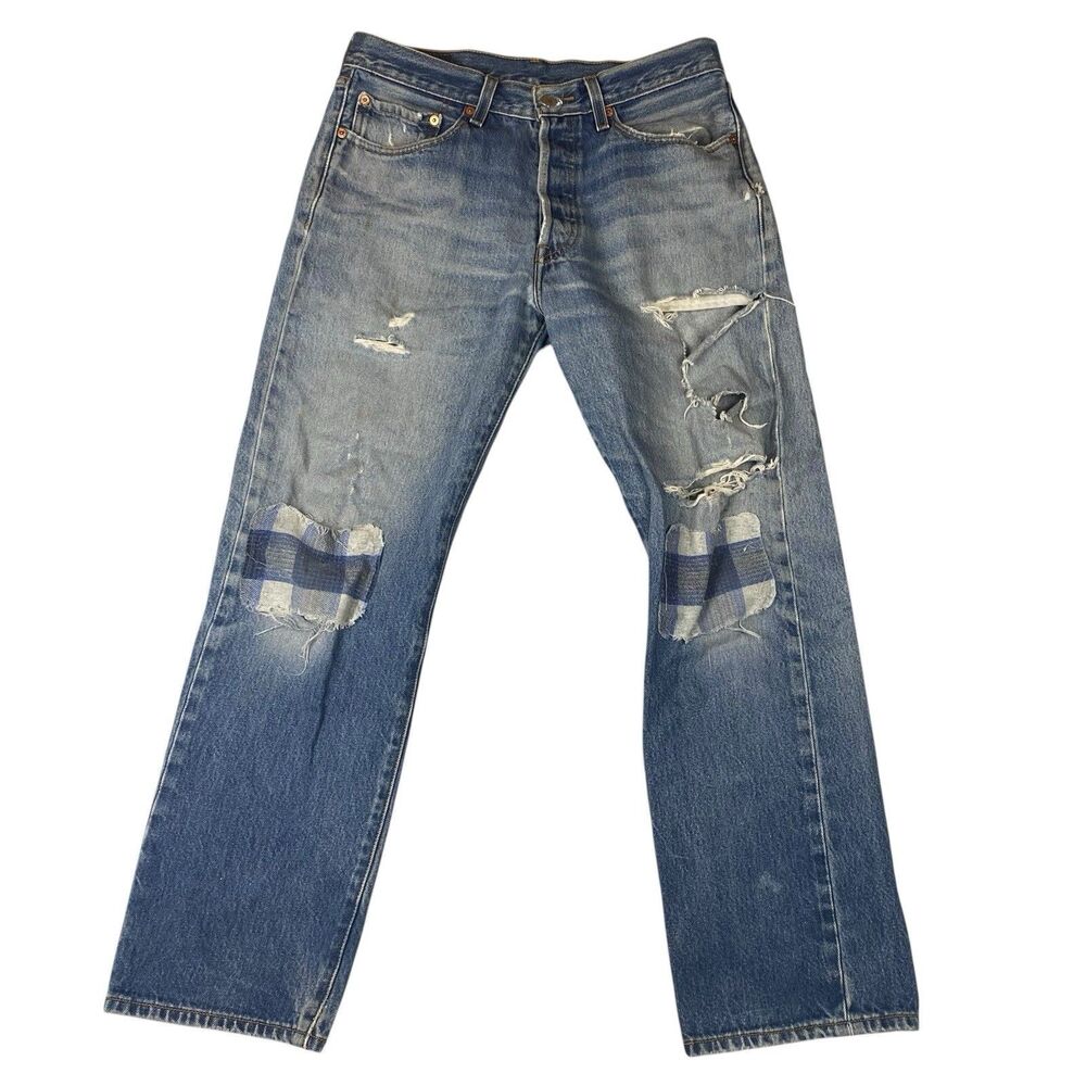 Levi’s 501 XX Blue Jeans 32x28.5 Distressed Patched Button Fly (Tag  33x32 )
